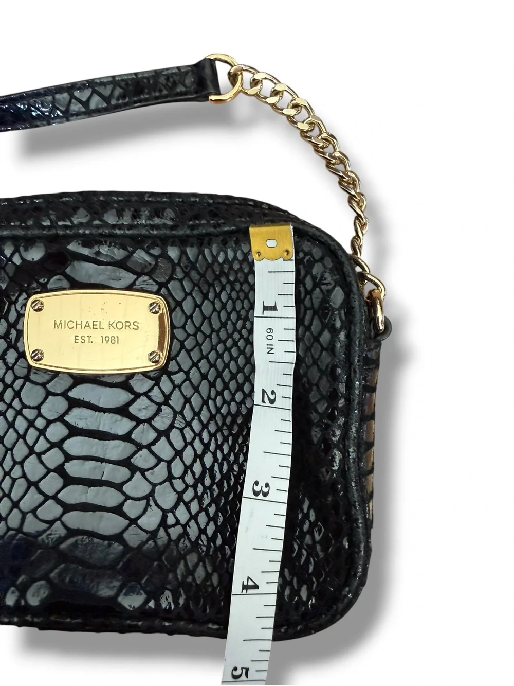 Michael Kors Snakeskin Embossed Black Leather Mini Crossbody Purse Shoulder‎ Ba